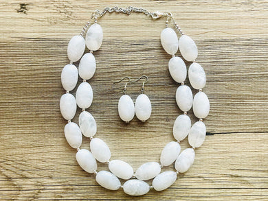 White Statement jewelry set, Chunky Beaded Necklace, neutral Jewelry, bright white Necklace, wedding beaded necklace, white earrings