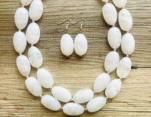 Load image into Gallery viewer, White Statement jewelry set, Chunky Beaded Necklace, neutral Jewelry, bright white Necklace, wedding beaded necklace, white earrings