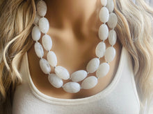 Load image into Gallery viewer, White Statement jewelry set, Chunky Beaded Necklace, neutral Jewelry, bright white Necklace, wedding beaded necklace, white earrings