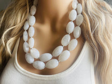 Load image into Gallery viewer, White Statement jewelry set, Chunky Beaded Necklace, neutral Jewelry, bright white Necklace, wedding beaded necklace, white earrings