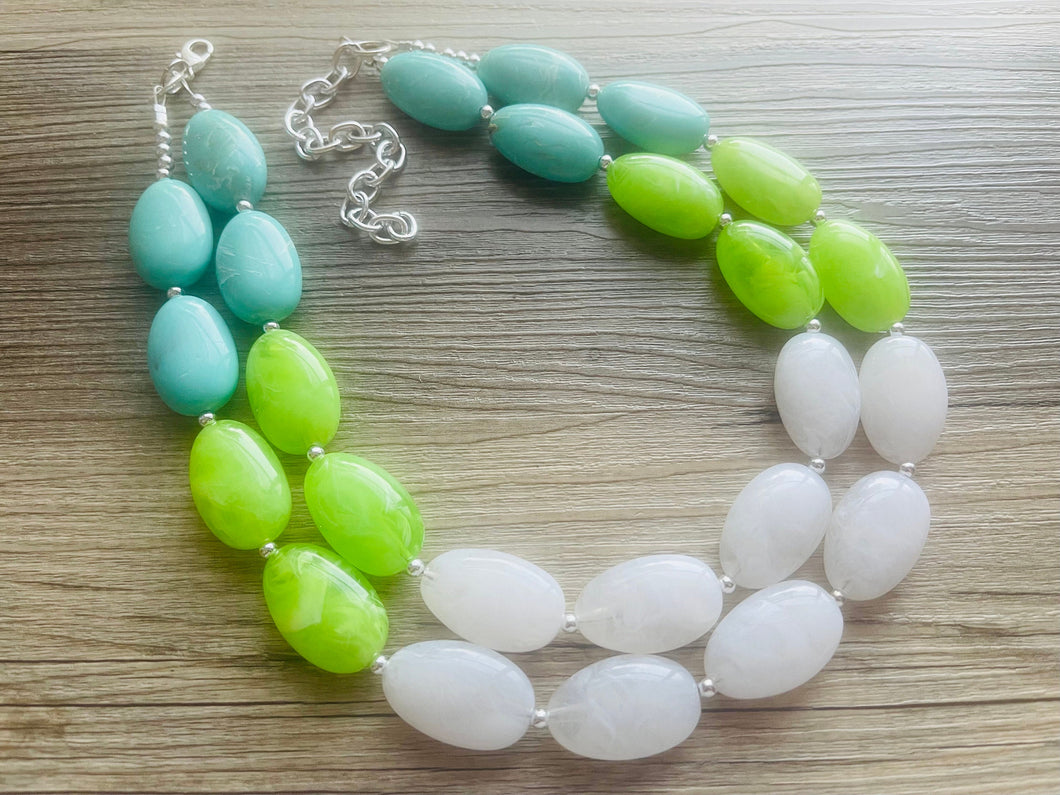 Seafoam & Lime Green Chunky Statement Necklace, Big beaded jewelry, Double Strand Statement Necklace, Bib necklace bridesmaid wedding