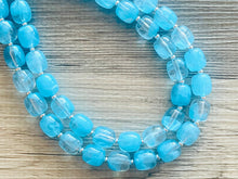 Load image into Gallery viewer, Aqua Blue Double Strand Statement Necklace, Chunky light blue Oval Beaded Bib Jewelry, blue jewelry, baby blue jewlery necklace