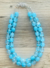 Load image into Gallery viewer, Aqua Blue Double Strand Statement Necklace, Chunky light blue Oval Beaded Bib Jewelry, blue jewelry, baby blue jewlery necklace