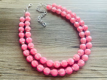 Load image into Gallery viewer, Beaded Cotton Candy pink Necklace, Double Strand Statement Jewelry, baby blush Chunky bib bridesmaid or everyday bubble jewelry silver