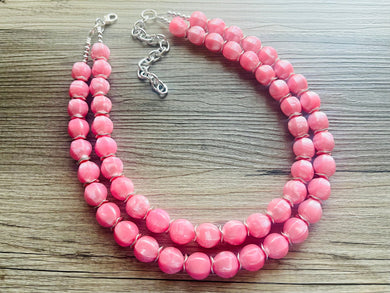 Beaded Cotton Candy pink Necklace, Double Strand Statement Jewelry, baby blush Chunky bib bridesmaid or everyday bubble jewelry silver