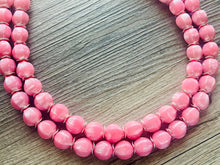 Load image into Gallery viewer, Beaded Cotton Candy pink Necklace, Double Strand Statement Jewelry, baby blush Chunky bib bridesmaid or everyday bubble jewelry silver