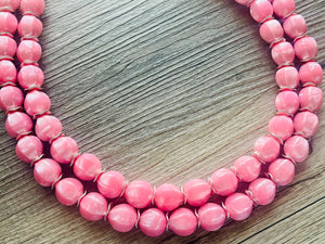 Beaded Cotton Candy pink Necklace, Double Strand Statement Jewelry, baby blush Chunky bib bridesmaid or everyday bubble jewelry silver
