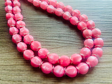 Load image into Gallery viewer, Beaded Cotton Candy pink Necklace, Double Strand Statement Jewelry, baby blush Chunky bib bridesmaid or everyday bubble jewelry silver
