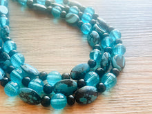 Load image into Gallery viewer, Black Beach Mermaid Chunky Statement Necklace, Triple Strand Beaded Jewelry, Black &amp; Blue jewelry, bridesmaid wedding bib resin thick