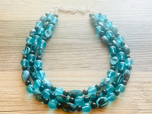 Load image into Gallery viewer, Black Beach Mermaid Chunky Statement Necklace, Triple Strand Beaded Jewelry, Black &amp; Blue jewelry, bridesmaid wedding bib resin thick