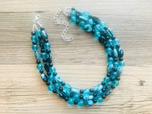 Load image into Gallery viewer, Black Beach Mermaid Chunky Statement Necklace, Triple Strand Beaded Jewelry, Black &amp; Blue jewelry, bridesmaid wedding bib resin thick