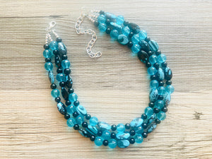 Black Beach Mermaid Chunky Statement Necklace, Triple Strand Beaded Jewelry, Black & Blue jewelry, bridesmaid wedding bib resin thick