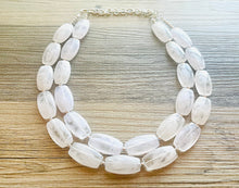 Load image into Gallery viewer, White Statement jewelry set, Chunky Beaded Necklace, neutral Jewelry, bright white Necklace, wedding beaded necklace, white earrings