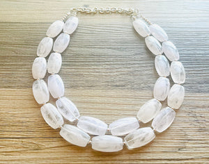 White Statement jewelry set, Chunky Beaded Necklace, neutral Jewelry, bright white Necklace, wedding beaded necklace, white earrings