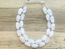 Load image into Gallery viewer, White Statement jewelry set, Chunky Beaded Necklace, neutral Jewelry, bright white Necklace, wedding beaded necklace, white earrings