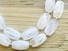 Load image into Gallery viewer, White Statement jewelry set, Chunky Beaded Necklace, neutral Jewelry, bright white Necklace, wedding beaded necklace, white earrings