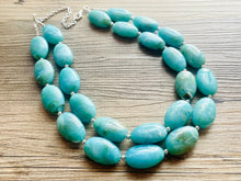 Load image into Gallery viewer, Seafoam Statement Necklace &amp; Earrings, Chunky Beaded Necklace, green Jewelry, teal blue Jewelry, green earrings Necklace, mint jewelry