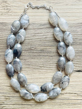 Load image into Gallery viewer, Gray Big Bead Necklace, multi Strand Statement Jewelry, gray Chunky bib, bridesmaid necklace, gray jewelry, beaded earrings necklace