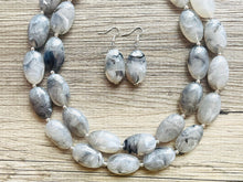 Load image into Gallery viewer, Gray Big Bead Necklace, multi Strand Statement Jewelry, gray Chunky bib, bridesmaid necklace, gray jewelry, beaded earrings necklace