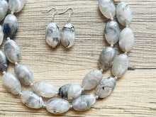 Load image into Gallery viewer, Gray Big Bead Necklace, multi Strand Statement Jewelry, gray Chunky bib, bridesmaid necklace, gray jewelry, beaded earrings necklace