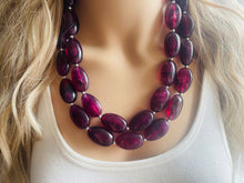 Load image into Gallery viewer, Eggplant Big Beaded Statement Necklace, beaded jewelry, purple beaded necklace, dark purple necklace chunky beaded bib earrings