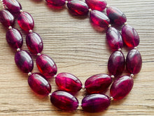 Load image into Gallery viewer, Eggplant Big Beaded Statement Necklace, beaded jewelry, purple beaded necklace, dark purple necklace chunky beaded bib earrings