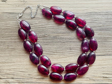 Load image into Gallery viewer, Eggplant Big Beaded Statement Necklace, beaded jewelry, purple beaded necklace, dark purple necklace chunky beaded bib earrings