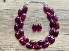 Load image into Gallery viewer, Eggplant Big Beaded Statement Necklace, beaded jewelry, purple beaded necklace, dark purple necklace chunky beaded bib earrings