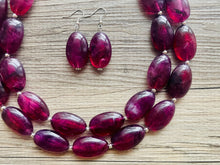 Load image into Gallery viewer, Eggplant Big Beaded Statement Necklace, beaded jewelry, purple beaded necklace, dark purple necklace chunky beaded bib earrings