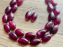 Load image into Gallery viewer, Eggplant Big Beaded Statement Necklace, beaded jewelry, purple beaded necklace, dark purple necklace chunky beaded bib earrings