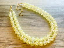 Load image into Gallery viewer, Speckled Pale Yellow Statement jewelry set, Chunky Beaded Necklace, yellow Jewelry, bright colorful Necklace yellow beaded earrings gold