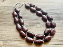 Load image into Gallery viewer, Mocha Shimmer Swirl Statement Necklace, Chunky Beaded Necklace, brown beaded necklace, 2 strand dark deep brown earrings jewelry earrings