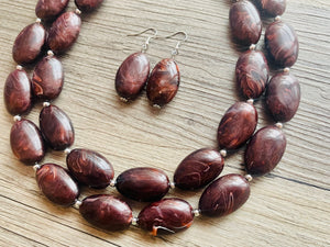 Mocha Shimmer Swirl Statement Necklace, Chunky Beaded Necklace, brown beaded necklace, 2 strand dark deep brown earrings jewelry earrings