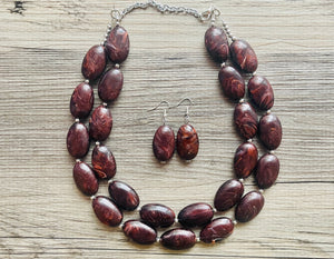 Mocha Shimmer Swirl Statement Necklace, Chunky Beaded Necklace, brown beaded necklace, 2 strand dark deep brown earrings jewelry earrings