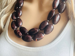 Mocha Shimmer Swirl Statement Necklace, Chunky Beaded Necklace, brown beaded necklace, 2 strand dark deep brown earrings jewelry earrings