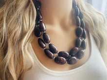 Load image into Gallery viewer, Mocha Shimmer Swirl Statement Necklace, Chunky Beaded Necklace, brown beaded necklace, 2 strand dark deep brown earrings jewelry earrings