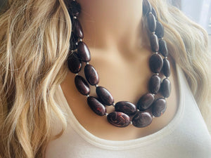 Mocha Shimmer Swirl Statement Necklace, Chunky Beaded Necklace, brown beaded necklace, 2 strand dark deep brown earrings jewelry earrings