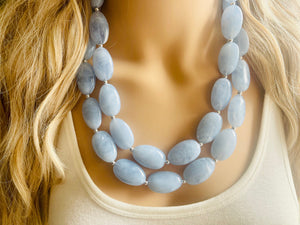 Light Blue Statement Necklace, chunky bib beaded jewelry, sky blue color block necklace, beaded acrylic bib jewelry periwinkle double strand