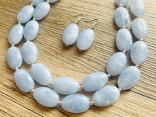 Load image into Gallery viewer, Light Blue Statement Necklace, chunky bib beaded jewelry, sky blue color block necklace, beaded acrylic bib jewelry periwinkle double strand