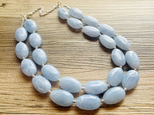 Load image into Gallery viewer, Light Blue Statement Necklace, chunky bib beaded jewelry, sky blue color block necklace, beaded acrylic bib jewelry periwinkle double strand