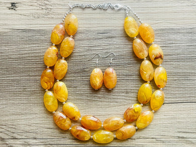Firey Marigold Chunky Statement Necklace, Big beaded jewelry, red orange Statement Necklace, Bib necklace, yellow bridesmaid wedding