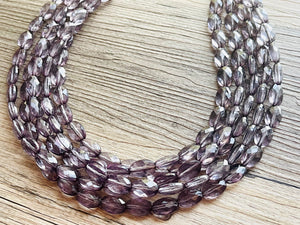 Translucent Smoke Gray 5 strand statement Necklace, Gray Beaded Necklace, summer silver jewelry, bubble bib neutral layer gunmetal