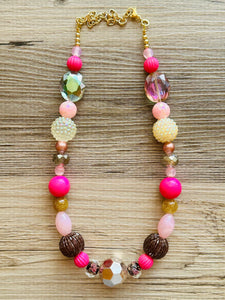 Pink Party Single Statement Necklace, Chunky Jewelry Big Beaded Necklace, dark hot pink Necklace, magenta Jewelry bubble earrings gold