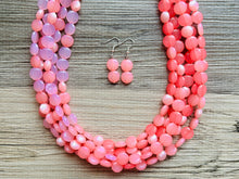 Load image into Gallery viewer, Barbs Pink Premiere Necklace, Bubblegum blush coral Pink chunky bib beaded jewelry, color block wedding bridesmaid bib jewelry 5 strand