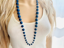 Load image into Gallery viewer, Long Navy Blue Chunky Statement Necklace, single strand necklace, blue necklace, dark blue cobalt, navy blue wedding, bridesmaid earrings