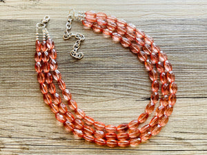 Translucent Coral 3 strand statement Necklace, Peach Beaded Necklace, summer silver jewelry, bubble bib neutral layer coral pink