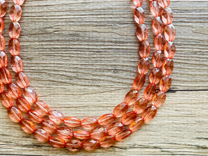 Translucent Coral 3 strand statement Necklace, Peach Beaded Necklace, summer silver jewelry, bubble bib neutral layer coral pink