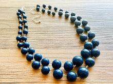 Load image into Gallery viewer, Navy Blue Statement Necklace, Chunky Jewelry Big Beaded Double Strand Necklace, Dark Blue Necklace, Blue Jewelry Set, cobalt silver Beaded