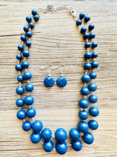 Load image into Gallery viewer, Navy Blue Statement Necklace, Chunky Jewelry Big Beaded Double Strand Necklace, Dark Blue Necklace, Blue Jewelry Set, cobalt silver Beaded