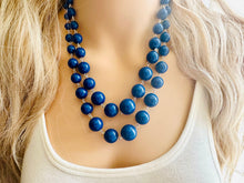 Load image into Gallery viewer, Navy Blue Statement Necklace, Chunky Jewelry Big Beaded Double Strand Necklace, Dark Blue Necklace, Blue Jewelry Set, cobalt silver Beaded